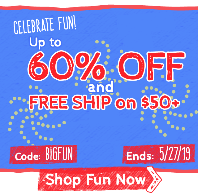  Up to 60% off
FREE Ship on $50+
BIGFUN
Ends: 5/27 11:59 PM PT

Celebrate FUN! Up to 60% off and FREE Ship on $50+

Shop Fun Now >
