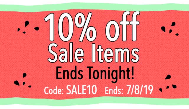 10% off Sale Items Ends Tonight!
Code: SALE10
Ends: 7/10 AT 11:59PM PT

Shop All Sale Items >
