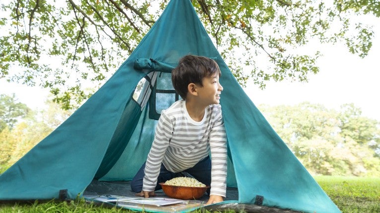 4-Foot Pole-Free Weather-Resistant Tent with Pendant Light